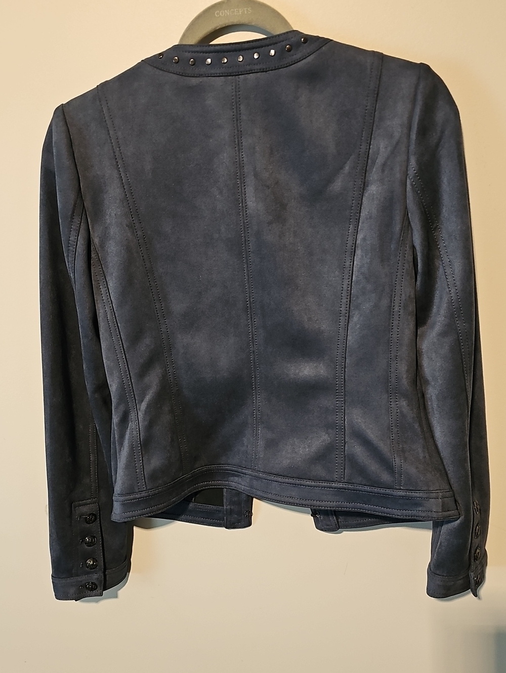 Dark Navy Suede Stud-Trim Jacket & Skirt Size 0 - Picture 12 of 12